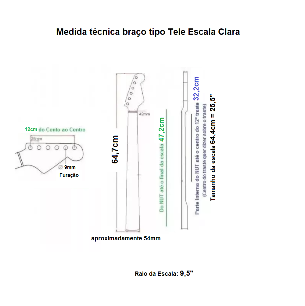 MEDIDAS TECNICAS - BRANÇO TELECASTER ESCALA CLARA